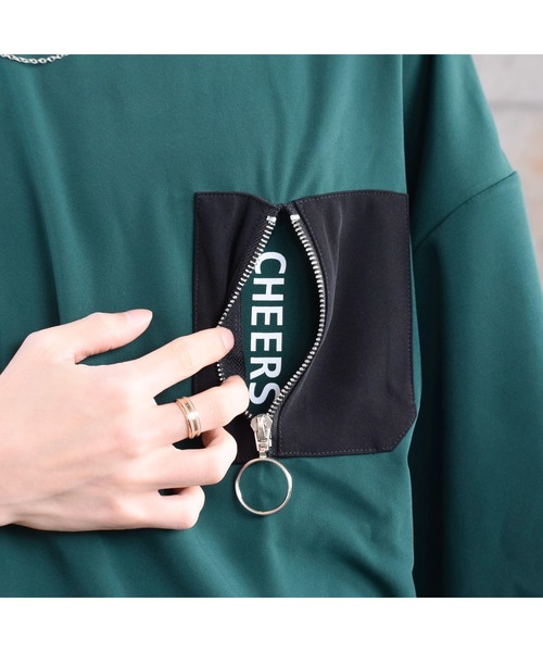 MinoriTY（マイノリティ）の「【コラボ「MinroriTY × ファッションインフルエンサー こーせ」】ツートーンリングジップポケットビッグシルエットTシャツ（Tシャツ/カットソー・メンズ・グリーン系その他/ブラック×グリーン/ブラック系その他/ブラウン系その他・L/M）」の12枚目の写真