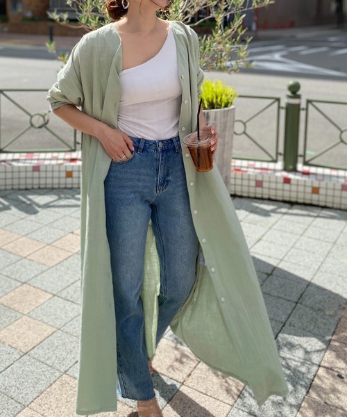 KOBE LETTUCE(コウベレタス)の「リネンタッチガウンマキシワンピース【インナースカートSET】(ワンピース)」|ライトカーキ