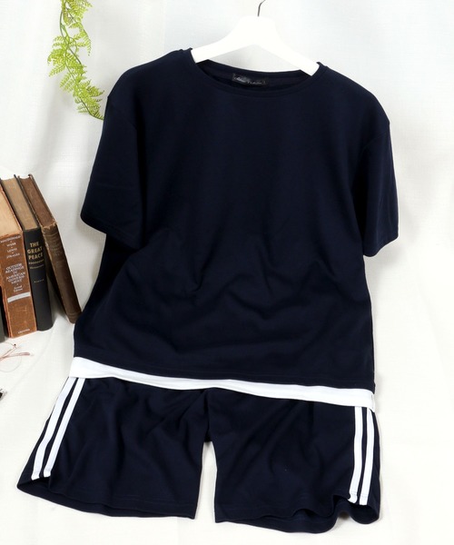 Salong hameu(サロン ハミュー)の「上下2点/セットアップ/半袖Tシャツ&イージーパンツ(ルームウェア/パジャマ)」|ブルー系その他