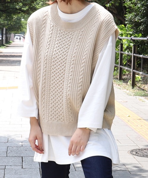 PairPair（ペアペア）の「クルーネックルーズベスト(ユニセックス)（ベスト・メンズ・ライトベージュ/ライトカーキ/ブラウン・LARGE/MEDIUM）」の12枚目の写真