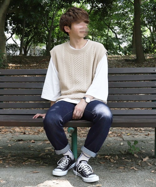 PairPair（ペアペア）の「クルーネックルーズベスト(ユニセックス)（ベスト・メンズ・ライトベージュ/ライトカーキ/ブラウン・LARGE/MEDIUM）」の13枚目の写真