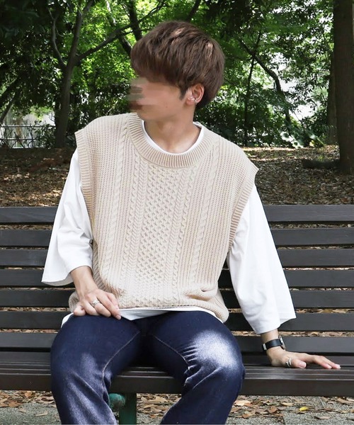 PairPair（ペアペア）の「クルーネックルーズベスト(ユニセックス)（ベスト・メンズ・ライトベージュ/ライトカーキ/ブラウン・LARGE/MEDIUM）」の14枚目の写真