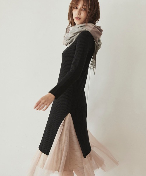 ketty(ケティ)の「≪アンサンブル≫チュニックニットワンピース+チュールスカートセット(ワンピース)」|ブラック