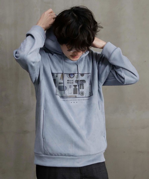 UNION STATION（ユニオンステーション）の「ストレッチスウェード昇華転写プリントパーカー（パーカー・メンズ・ライトブルー/オフホワイト/ライトベージュ・M/S/L/LL）」の6枚目の写真