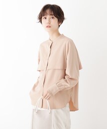 ◆スタンドカラーサテンシャツ