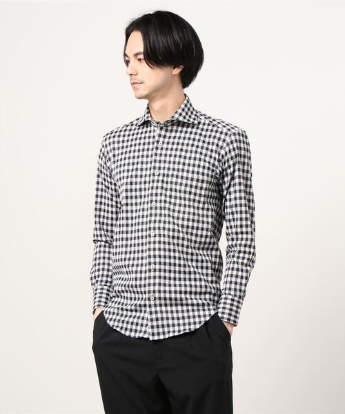 Perfect Suit FActory(パーフェクトスーツファクトリー)の「【完全ノーアイロン】長袖アイシャツ ブロックチェック ブラック/ネイビー(ビジネスシャツ・メンズ・ブラック/ネイビー・首回り37cm-裄丈80cm/首回り39cm-裄丈80cm/首回り39cm-裄丈82cm/首回り41cm-裄丈82cm/首回り41cm-裄丈84cm/首回り43cm-裄丈86cm/首回り45cm-裄丈86cm)」の7枚目の写真