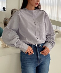 センタースリットサイドボタンデザインBIGシルエットブラウス