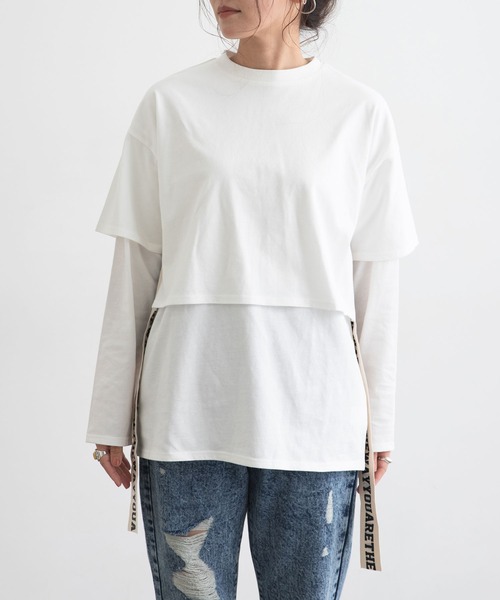 bohmal（ボマール）の「サイドテープカットソーレイヤード（Tシャツ/カットソー・レディース・ホワイト/ブラック・FREE）」の3枚目の写真