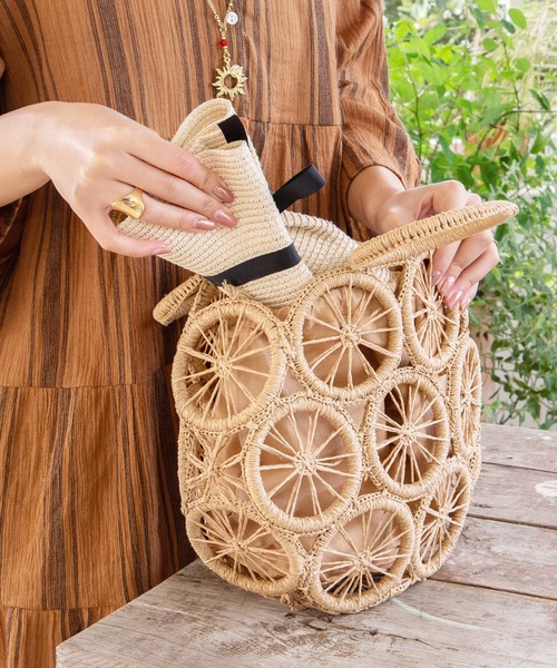 チャイハネ（チャイハネ）の「【チャイハネ】アミーシャかごバッグ（かごバッグ・レディース・ブラウン/ホワイト・FREE）」の2枚目の写真