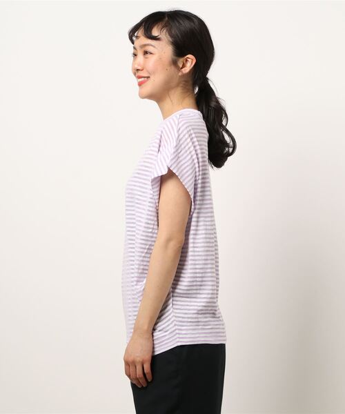 CAPRICIEUX LE'MAGE(カプリシューレマージュ)の「サイドタックボーダーフレンチTシャツ(Tシャツ/カットソー・レディース・パープル/ブラック・FREE)」の3枚目の写真