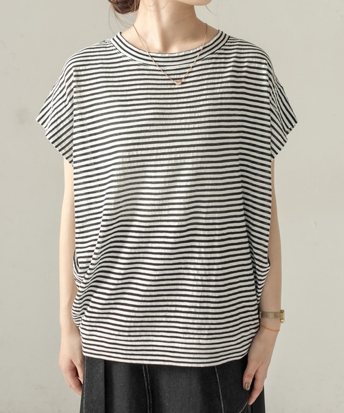 CAPRICIEUX LE'MAGE(カプリシューレマージュ)の「サイドタックボーダーフレンチTシャツ(Tシャツ/カットソー・レディース・パープル/ブラック・FREE)」の5枚目の写真