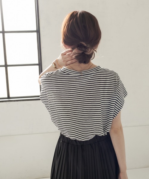 CAPRICIEUX LE'MAGE(カプリシューレマージュ)の「サイドタックボーダーフレンチTシャツ(Tシャツ/カットソー・レディース・パープル/ブラック・FREE)」の12枚目の写真