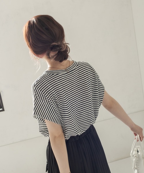 CAPRICIEUX LE'MAGE(カプリシューレマージュ)の「サイドタックボーダーフレンチTシャツ(Tシャツ/カットソー・レディース・パープル/ブラック・FREE)」の13枚目の写真