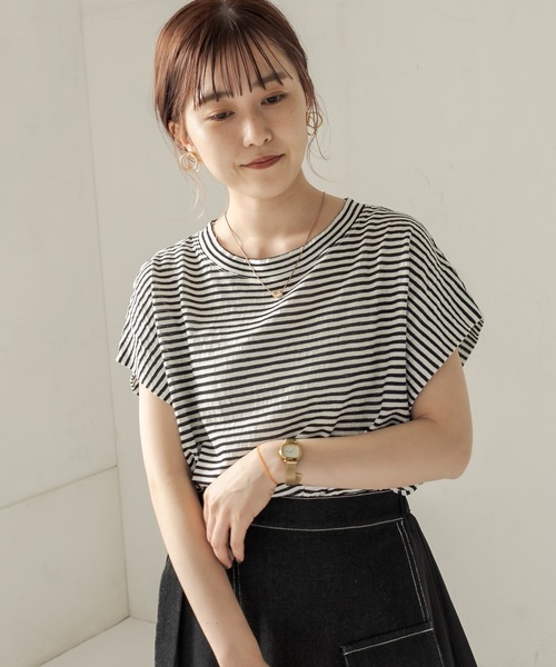 CAPRICIEUX LE'MAGE(カプリシューレマージュ)の「サイドタックボーダーフレンチTシャツ(Tシャツ/カットソー・レディース・パープル/ブラック・FREE)」の14枚目の写真