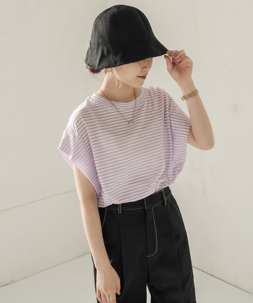 CAPRICIEUX LE'MAGE(カプリシューレマージュ)の「サイドタックボーダーフレンチTシャツ(Tシャツ/カットソー・レディース・パープル/ブラック・FREE)」の19枚目の写真