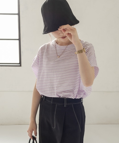 CAPRICIEUX LE'MAGE(カプリシューレマージュ)の「サイドタックボーダーフレンチTシャツ(Tシャツ/カットソー・レディース・パープル/ブラック・FREE)」の20枚目の写真