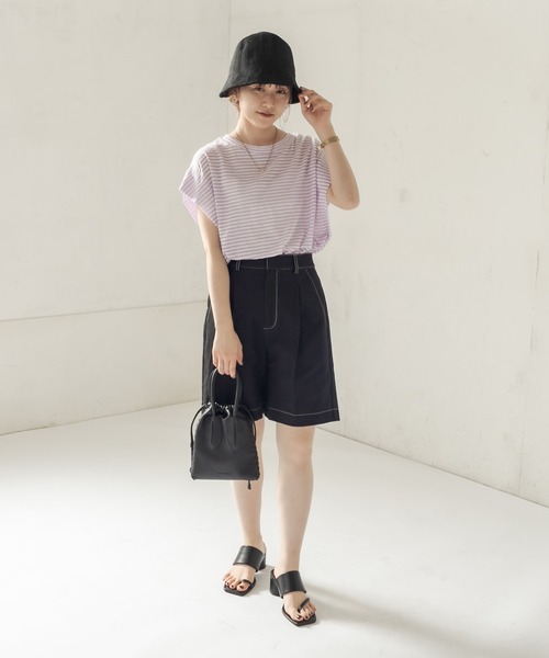 CAPRICIEUX LE'MAGE(カプリシューレマージュ)の「サイドタックボーダーフレンチTシャツ(Tシャツ/カットソー・レディース・パープル/ブラック・FREE)」の22枚目の写真