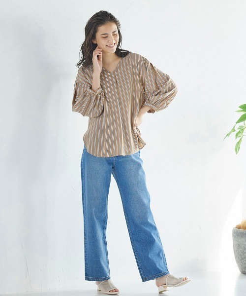 Willful by lipstar（ウィルフル バイ リップスター）の「ボリューム袖バックリボンストライプシャツ（シャツ/ブラウス・レディース・アイボリー/ダークベージュ/パープル系その他・M）」の15枚目の写真