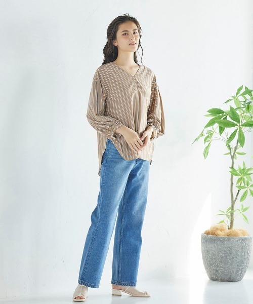 Willful by lipstar（ウィルフル バイ リップスター）の「ボリューム袖バックリボンストライプシャツ（シャツ/ブラウス・レディース・アイボリー/ダークベージュ/パープル系その他・M）」の10枚目の写真