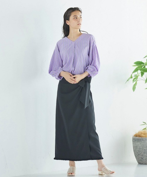 Willful by lipstar（ウィルフル バイ リップスター）の「ボリューム袖バックリボンストライプシャツ（シャツ/ブラウス・レディース・アイボリー/ダークベージュ/パープル系その他・M）」の17枚目の写真