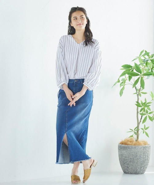 Willful by lipstar（ウィルフル バイ リップスター）の「ボリューム袖バックリボンストライプシャツ（シャツ/ブラウス・レディース・アイボリー/ダークベージュ/パープル系その他・M）」の16枚目の写真