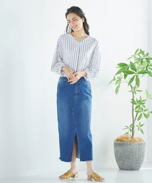 Willful by lipstar（ウィルフル バイ リップスター）の「ボリューム袖バックリボンストライプシャツ（シャツ/ブラウス・レディース・アイボリー/ダークベージュ/パープル系その他・M）」の4枚目の写真