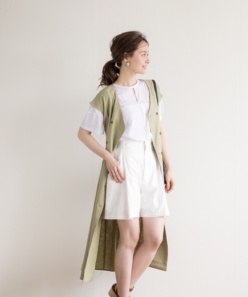 White Collection(ホワイトコレクション)の「【2021SS】リネンライク・タックショートパンツ(その他パンツ・レディース・オフホワイト/ブラック/ライトベージュ/グレイッシュベージュ・FREE)」の2枚目の写真