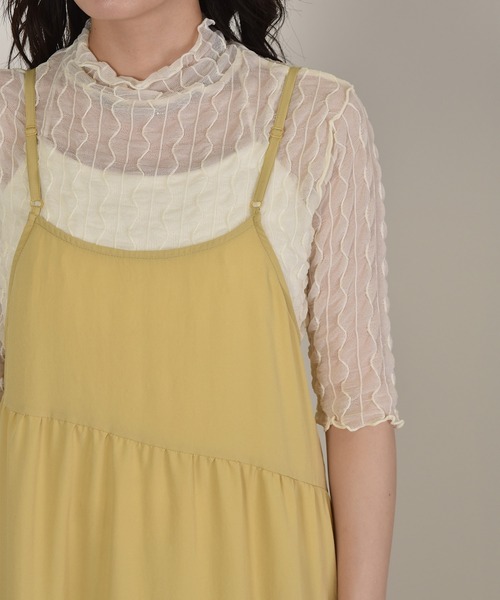 w closet（ダブルクローゼット）の「斜め切り替えギャザーキャミワンピース（ワンピース・レディース・チャコールグレー/ブラウン/イエロー・FREE）」の8枚目の写真