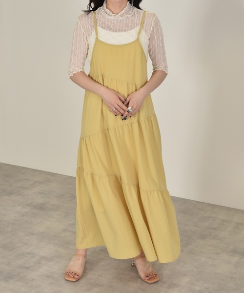 w closet（ダブルクローゼット）の「斜め切り替えギャザーキャミワンピース（ワンピース・レディース・チャコールグレー/ブラウン/イエロー・FREE）」の12枚目の写真