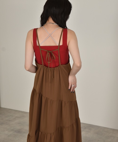 w closet（ダブルクローゼット）の「斜め切り替えギャザーキャミワンピース（ワンピース・レディース・チャコールグレー/ブラウン/イエロー・FREE）」の17枚目の写真