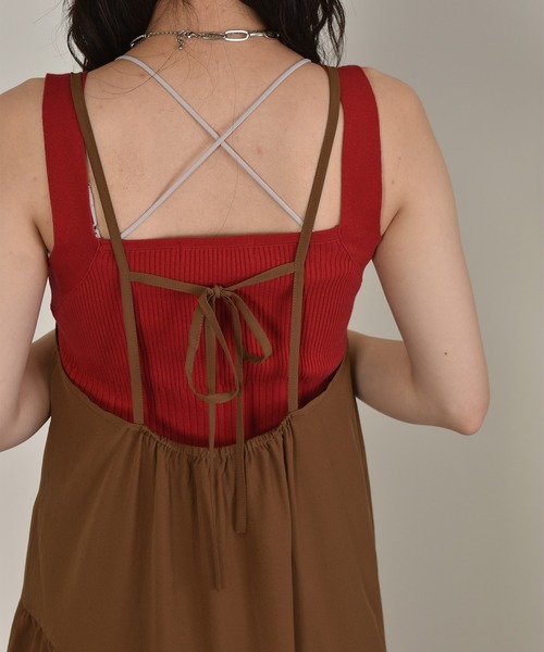 w closet（ダブルクローゼット）の「斜め切り替えギャザーキャミワンピース（ワンピース・レディース・チャコールグレー/ブラウン/イエロー・FREE）」の19枚目の写真