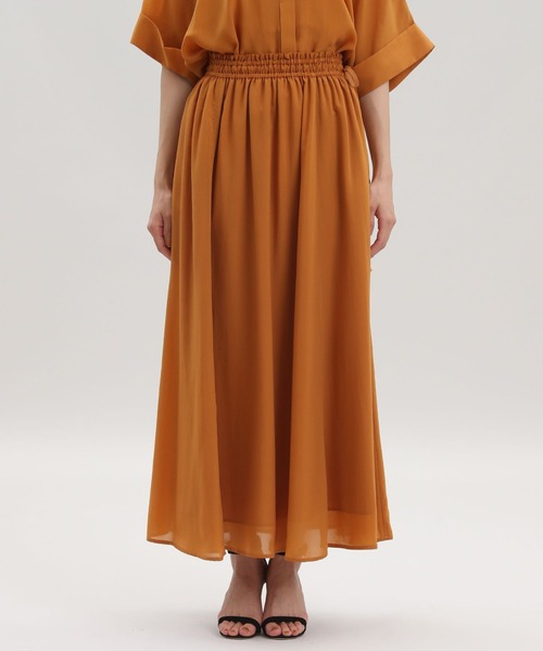 Maison de Beige（メゾンドベージュ）の「《Maison de Beige》ギャザーロングスカート【セットアップ対応】（スカート・レディース・ブラック/オレンジ/モカ・9号）」の4枚目の写真