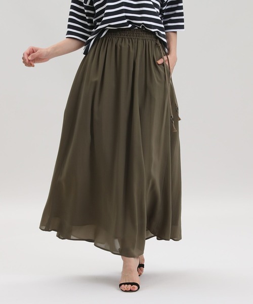 Maison de Beige（メゾンドベージュ）の「《Maison de Beige》ギャザーロングスカート【セットアップ対応】（スカート・レディース・ブラック/オレンジ/モカ・9号）」の7枚目の写真