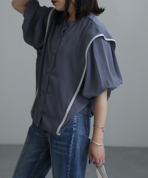 ap retro(アプレトロ)の「パイピングスタンド襟ブラウス(シャツ/ブラウス・レディース・ブラック/グレー/オフホワイト・FREE)」の21枚目の写真