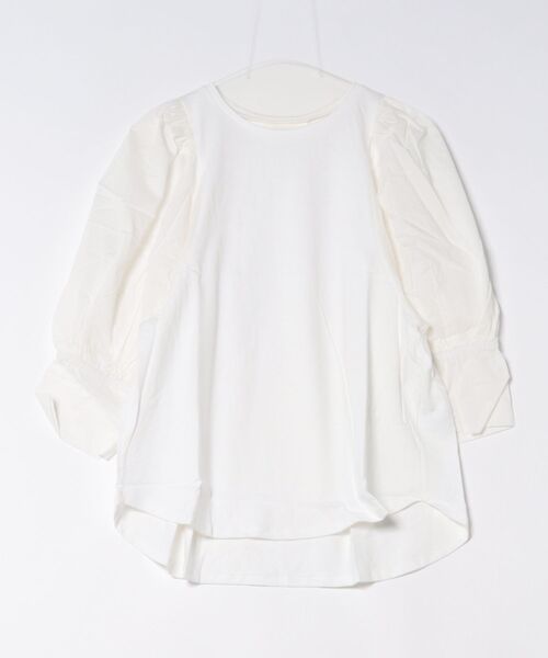STYLEBLOCK(スタイルブロック)の「天竺×ローン袖異素材切替トップス(Tシャツ/カットソー・レディース・ブラック/ライトベージュ/ホワイト/ブラウン・M)」の1枚目の写真