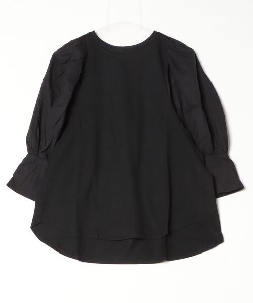 STYLEBLOCK(スタイルブロック)の「天竺×ローン袖異素材切替トップス(Tシャツ/カットソー・レディース・ブラック/ライトベージュ/ホワイト/ブラウン・M)」の2枚目の写真