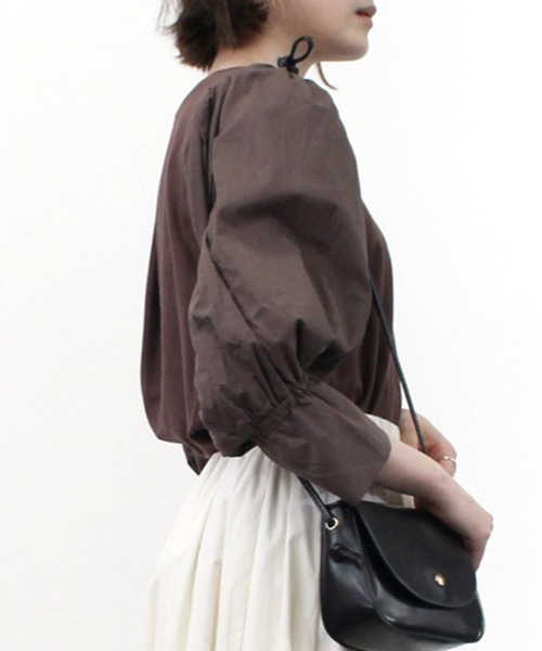 STYLEBLOCK(スタイルブロック)の「天竺×ローン袖異素材切替トップス(Tシャツ/カットソー・レディース・ブラック/ライトベージュ/ホワイト/ブラウン・M)」の9枚目の写真