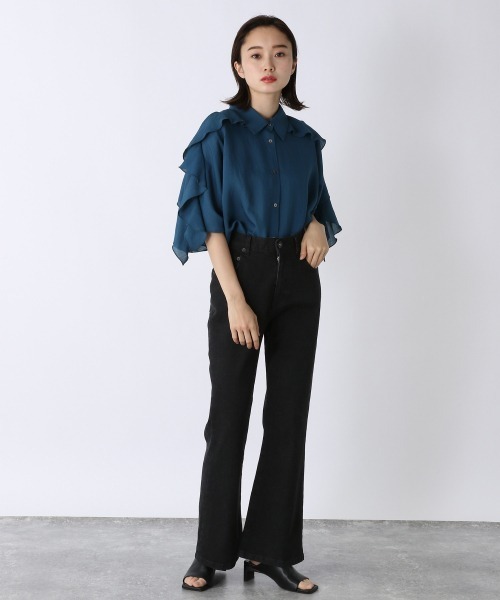 「JEANASIS」 半袖シャツ FREE ブルー レディース ジーナシス♦︎Tシャツ カットソー 半袖 F 無地 青 ブルー