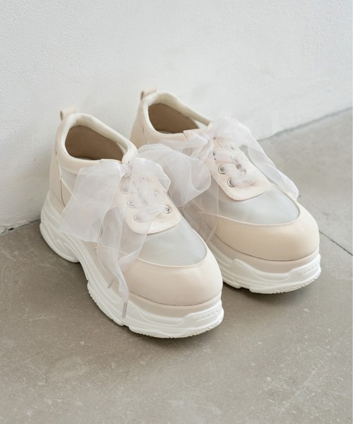 OLIVE des OLIVE（オリーブデオリーブ）の「シアーリボンスニーカー（スニーカー・レディース・ブラック/オフホワイト/ベージュ・MEDIUM/LARGE）」の13枚目の写真