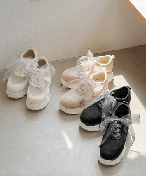 OLIVE des OLIVE（オリーブデオリーブ）の「シアーリボンスニーカー（スニーカー・レディース・ブラック/オフホワイト/ベージュ・MEDIUM/LARGE）」の8枚目の写真