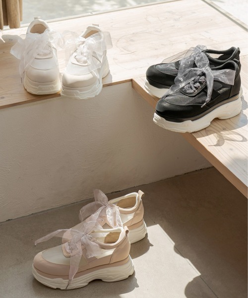 OLIVE des OLIVE（オリーブデオリーブ）の「シアーリボンスニーカー（スニーカー・レディース・ブラック/オフホワイト/ベージュ・MEDIUM/LARGE）」の18枚目の写真