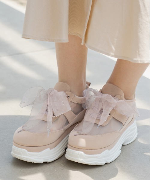 OLIVE des OLIVE（オリーブデオリーブ）の「シアーリボンスニーカー（スニーカー・レディース・ブラック/オフホワイト/ベージュ・MEDIUM/LARGE）」の19枚目の写真