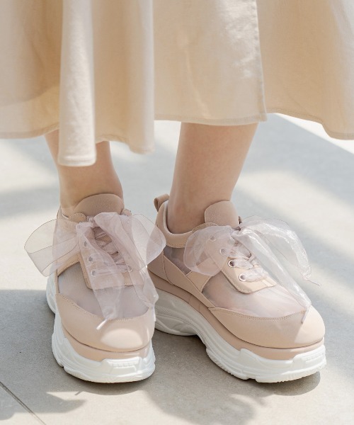 OLIVE des OLIVE（オリーブデオリーブ）の「シアーリボンスニーカー（スニーカー・レディース・ブラック/オフホワイト/ベージュ・MEDIUM/LARGE）」の7枚目の写真