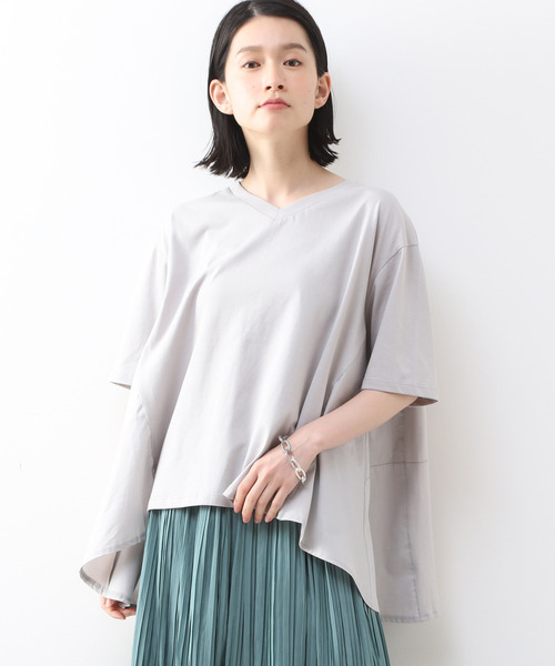 スッキリvネックが大人顔 異素材ドッキングの変形リラックスシルエットカットソー Tシャツ カットソー Melrose Claire メルローズ クレール のファッション通販 Zozotown