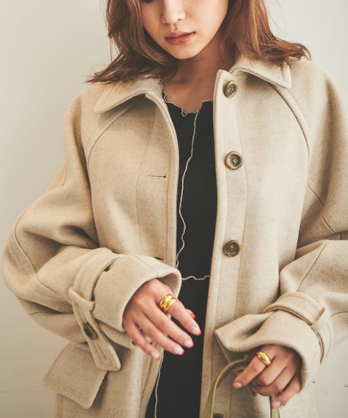 FREE'S MART(フリーズマート)の「【Sシリーズ対応】◆ジャージメルトンステンカラーコート(ステンカラーコート・レディース・オフホワイト/ピンク/ライム/モカ・SMALL/MEDIUM)」の5枚目の写真