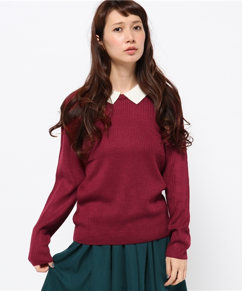 one after another NICE CLAUP（ワンアフターアナザーナイスクラップ）の「【ナイスクラップ】襟付リブニット（ニット/セーター・レディース・オフホワイト/グリーン/ボルドー/ブラック・FREE）」の4枚目の写真