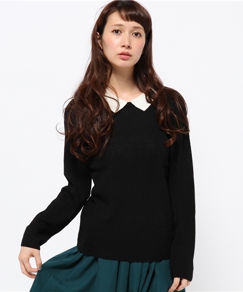 one after another NICE CLAUP（ワンアフターアナザーナイスクラップ）の「【ナイスクラップ】襟付リブニット（ニット/セーター・レディース・オフホワイト/グリーン/ボルドー/ブラック・FREE）」の2枚目の写真