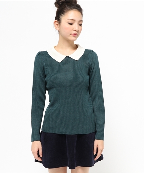 one after another NICE CLAUP（ワンアフターアナザーナイスクラップ）の「【ナイスクラップ】襟付リブニット（ニット/セーター・レディース・オフホワイト/グリーン/ボルドー/ブラック・FREE）」の8枚目の写真