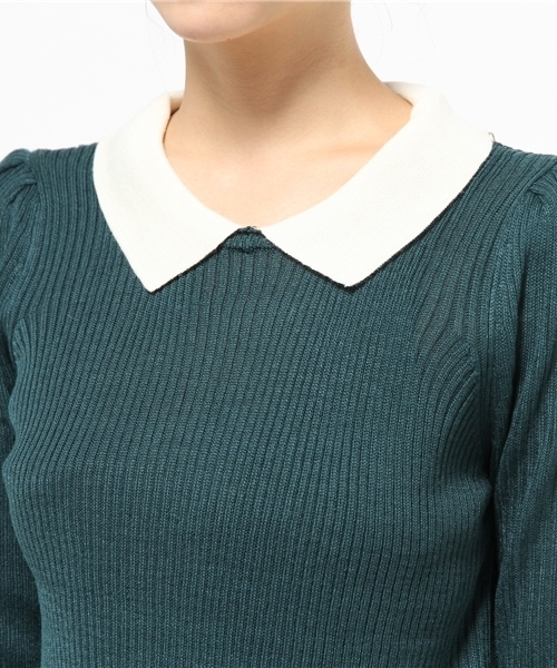 one after another NICE CLAUP（ワンアフターアナザーナイスクラップ）の「【ナイスクラップ】襟付リブニット（ニット/セーター・レディース・オフホワイト/グリーン/ボルドー/ブラック・FREE）」の5枚目の写真