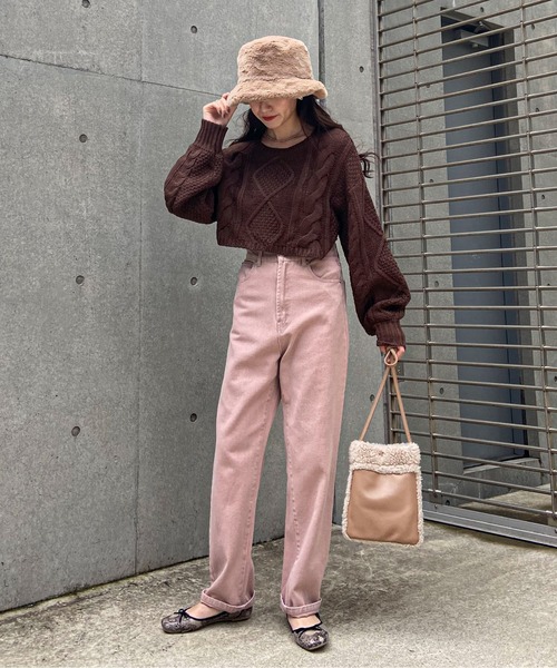 EPIMI E'PIMMY（エピミエピミー）の「ケーブルショートニット（ニット/セーター・レディース・ピンクベージュ/オフホワイト/ブラウン/ベージュ・MEDIUM）」の9枚目の写真